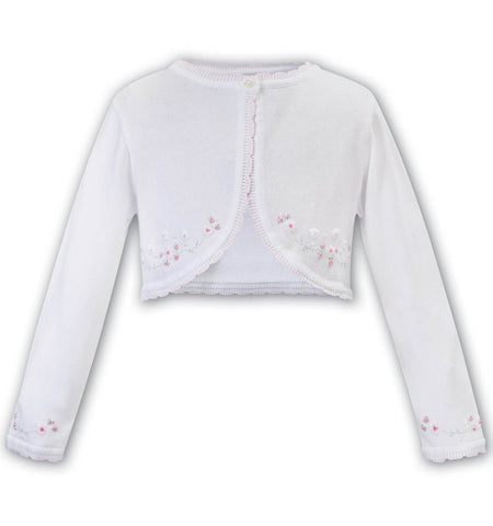 Sarah Louise, Cardigans, Sarah Louise - White bolero with delicate pink embroidery