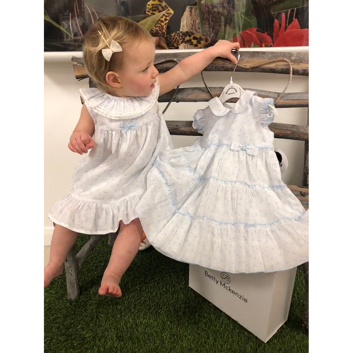 Sarah Louise, Dress, Sarah Louise - Pale blue and white A line sun dress with pants 012305