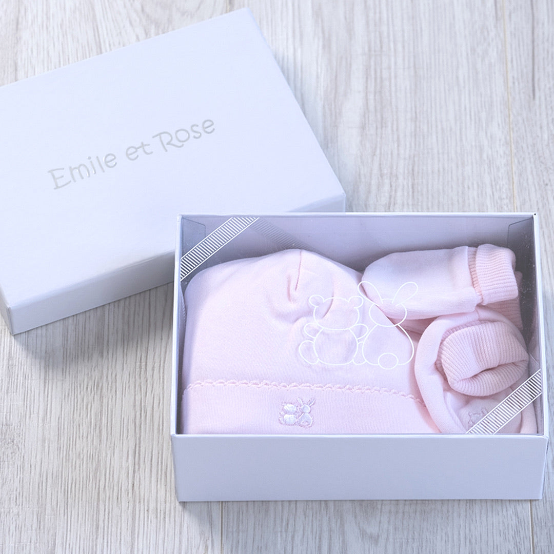 Emile et Rose, Gift box set, Emile et Rose - Baby Hat, Mitt & Bootie Gift Set, Nox PINK