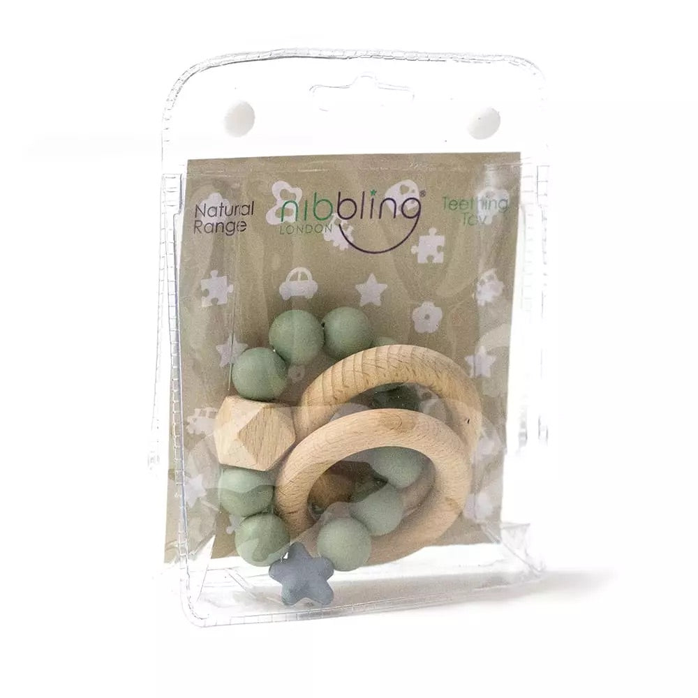 Nibbling, teething rings, Nibbling  - Stellar natural wood rattle teething ring, sage