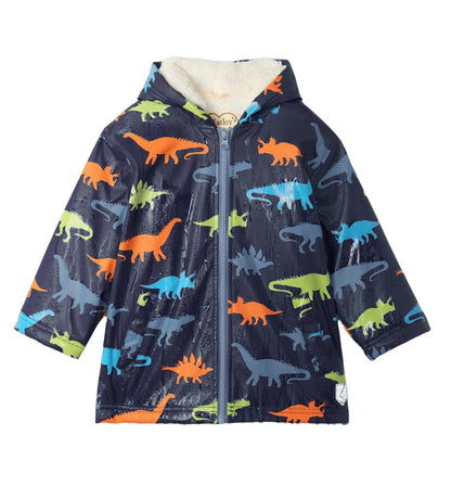 Hatley, raincoat, Hatley - Dino Silhouettes Colour Changing Sherpa Lined Raincoat