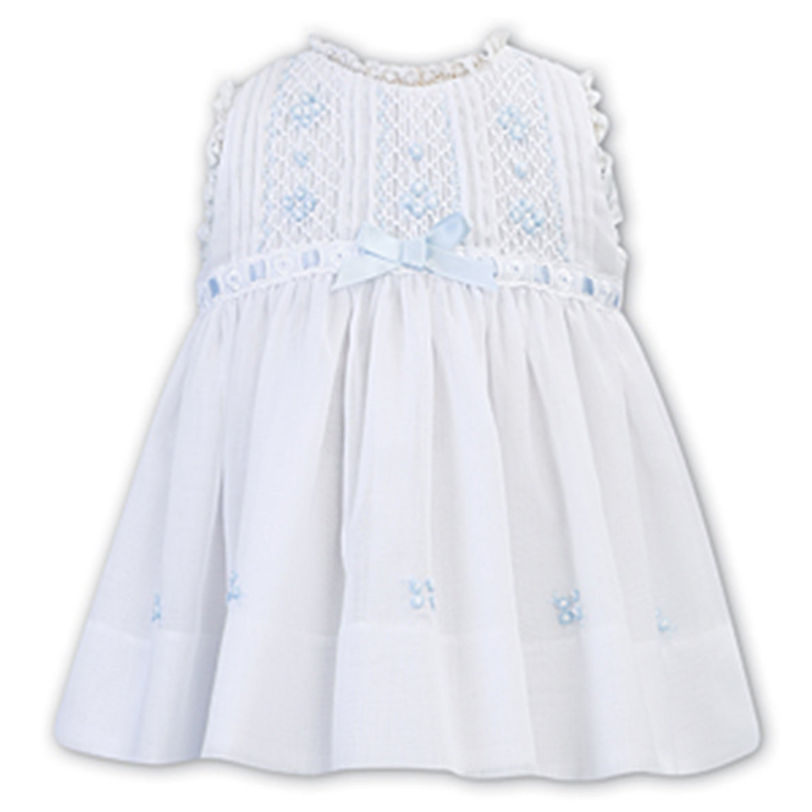 Sarah Louise, dress, Sarah Louise - Hand smocked sun dress, white with pale blue detail 012245-2