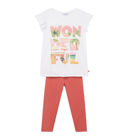 Mayoral, Top and Leggings, Mayoral - 2 piece outfits, Top and leggings set, white/coral 6750