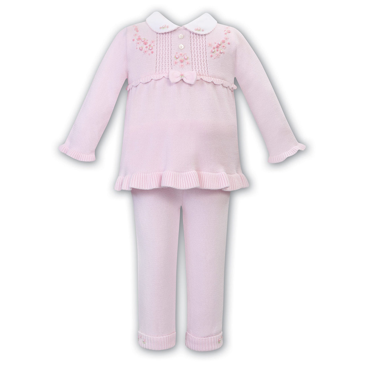 Sarah Louise, frilly pants, Sarah Louise - Pink 2 piece knit top and trouser set, 008195, 12m