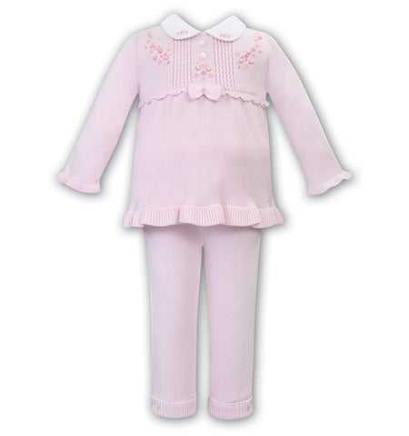 Sarah Louise, frilly pants, Sarah Louise - Pink 2 piece knit top and trouser set, 008195