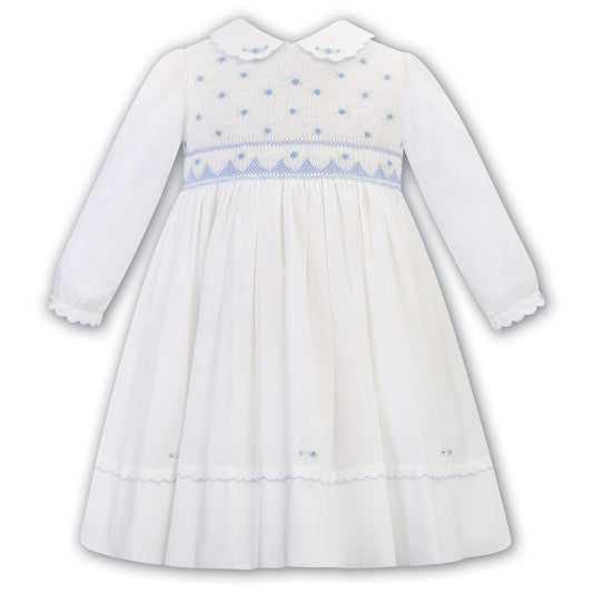 Sarah Louise, Dresses, Sarah Louise - White & Blue hand smocked dress, 012784